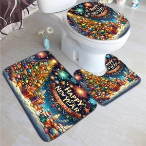 Detail of non-slip Christmas bath mat set with festive snowman and New Year prints