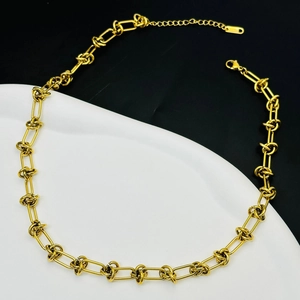 Modern gold-plated stainless steel chain necklace with knot links and lobster clasp