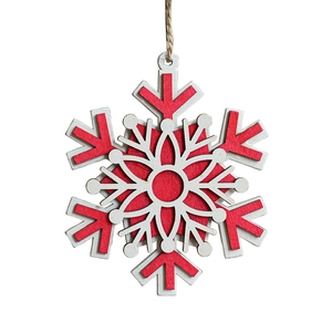 Nordic red and white wooden snowflake ornament hanging for Christmas tree decoration