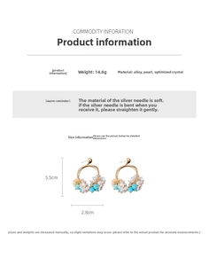 Detailed size and weight specs for vintage pearl floral earrings in gold alloy