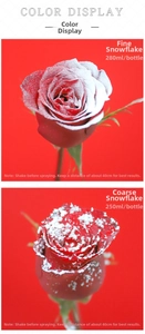 Comparison of fine and coarse artificial snow spray effects on red rose petals