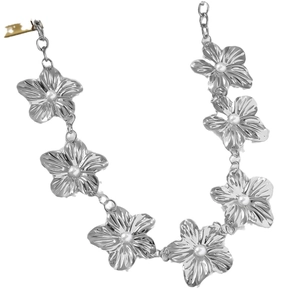 Retro silver flower waist chain with imitation pearls for beach vacation fashion