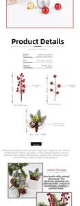 Macro view of artificial red berries and natural pine cones for Christmas DIY decor