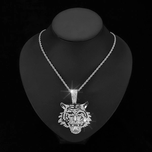Hip hop tijgerkop hanger ketting met zilveren plating en sprankelende kristallen