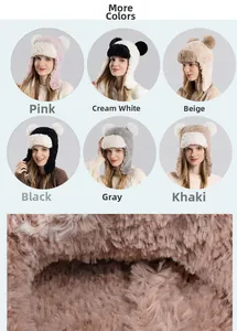 Close-up of thick plush texture and soft fur detail of six-color winter earflap hat