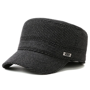 Gorra militar de copa plana de sarga gris oscuro para hombre con placa de metal F-S