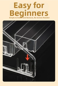 Detail of tool-free snap assembly on clear acrylic tiered display rack for nail polish