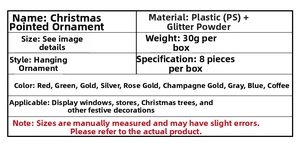 Tableau détaillé des tailles et matériaux pour ornements de Noël pointus à paillettes