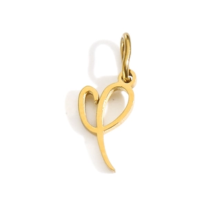 Detailed macro shot of a gold-plated stainless steel letter pendant with smooth curves