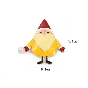 Christmas Santa Claus brooch pin with red enamel finish and white pearl detail, 5.4cm size