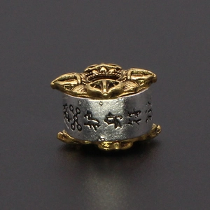 Ethnic Tibetan style bimetal prayer wheel bead with religious pattern engraving