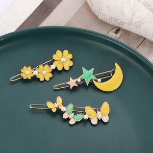 Alloy Hair Clips With Enamel Butterfly Flower Star Moon And Imitation Artificial Pearl Sweet Korean Style Hairpin For Women