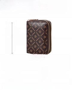 Brown PU leather small wallet with heart pattern and dimensions 11cm x 8cm x 4cm