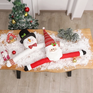 Festive Santa Claus and Snowman Christmas tree topper set with long plush hugging arms