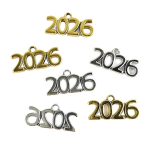 Set of 6 DIY alloy charms 2026 year pendants in bronze and silver for jewelry making