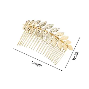Vintage goldener Blatt-Haarkamm und Haarklammer mit Blattstruktur, Größe 9cm x 5cm