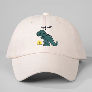 Off-white cotton baseball cap with cute dinosaur and Hugsy embroidery for a casual look