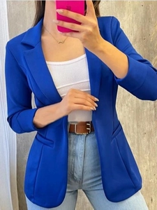 Chaqueta De Blazer Ajustada Para Mujer Poliéster Color Sólido Solapa Manga Larga Casual Oficina Negocios Elegante