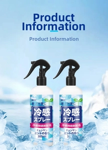 Detail view of 300ml cooling spray bottle with mist nozzle against icy background
