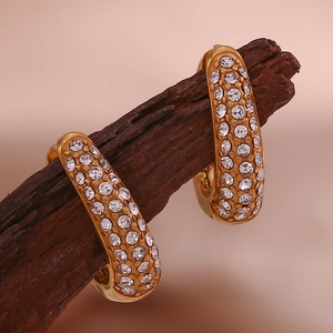 Minimalist Stainless Steel Gold Plated Hoop Earrings For Women Micro Pave Rhinestone Pear Shaped Ear Buckle Jewelry Gift