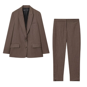 Femmes Casual Chic Manches Longues Revers Cranté Blazer Et Pantalon Couleur Unie Polyester Streetwear Tenue De Travail