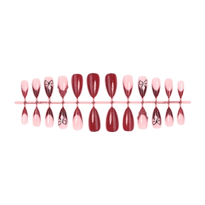 Almond leopard print press-on nails with 3D bows in deep red and pink set of 24