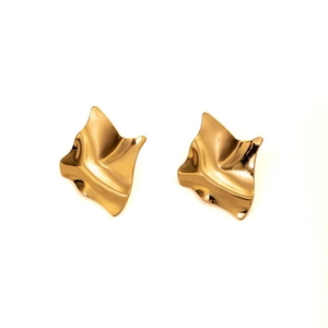 Minimalist 18K gold plated titanium steel earrings with irregular geometric wave design