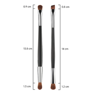Double-ended eyeshadow and eyebrow brush set with wooden handles and fiber bristles
