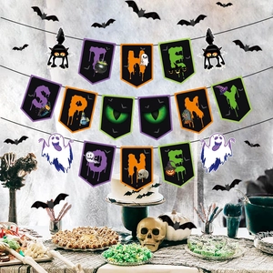 Halloween party banner set with bat and ghost decorations for festive wall and table styling