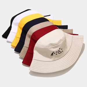 Casual cotton bucket hats with moon and star embroidery in various assorted colors