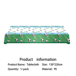 Soccer themed green grass design PE plastic tablecloth for sports birthday party 130x220cm