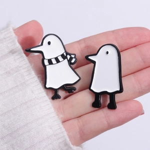 Cartoon bird enamel pins set in black and white finish for clothes and backpacks