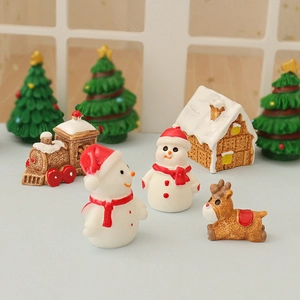 Miniature Christmas set with snowmen, reindeer, and gingerbread house for DIY decor
