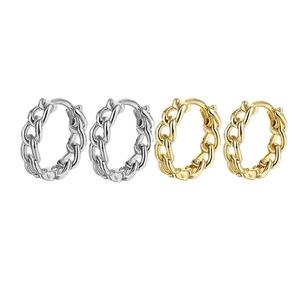 S925 sterling silver chain link hoop earrings in gold and silver finishes