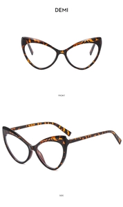 Detailed front and side view of elegant tortoiseshell cat eye blue light glasses frames