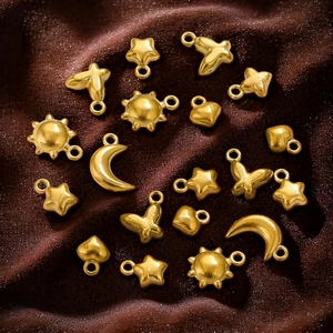 Minimalist gold stainless steel sun and moon pendants for DIY jewelry making
