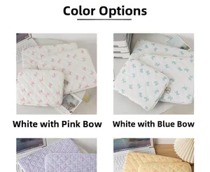 Quilted iPad sleeve with bow print and plaid pattern in various soft pastel colors