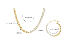 Detailed size parameters for 18K gold plated zircon link necklace and bracelet set