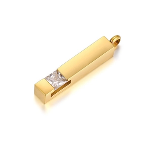 Minimalist gold stainless steel geometric pendant necklace with square zircon crystal