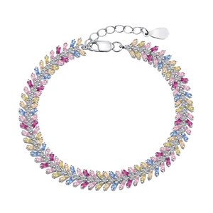 Elegantes S925 Silberarmband mit bunten rechteckigen Steinen und verstellbarer Silberkette