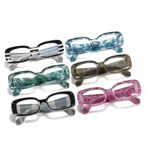 Chic 3D patterned thick frame sunglasses with colorful artistic marble and floral designs