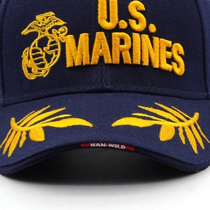 Tactical Navy Blue US Marines cap with gold embroidery and embroidered brim detail