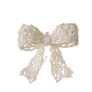 Sparkling silver glitter hollow bow ornament for Christmas tree decoration and DIY crafts