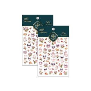 Cartoon cat themed nail stickers FS-059 with floral and dessert patterns, set of two sheets