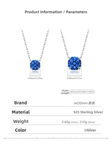 Detailed size chart for 925 sterling silver necklace with royal blue rose cut gemstone