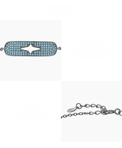 Macro view of S925 sterling silver lobster clasp and synthetic turquoise chain detail