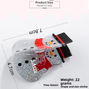 Close-up of snowman hair claw clip with silver sequins and precise dimensions 7.8x4.7cm