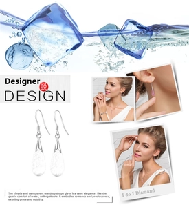 Silver teardrop earrings with matte finish shown on model and in detailed studio shots