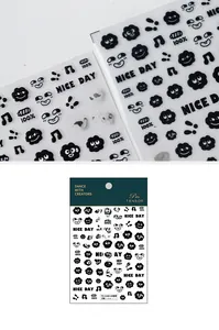 Autocollants à ongles en relief avec motifs de boules de suie et texte Nice Day mignon