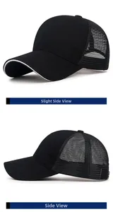 Detailansicht der schwarzen Mesh-Trucker-Cap mit weißem Rand und atmungsaktivem Design